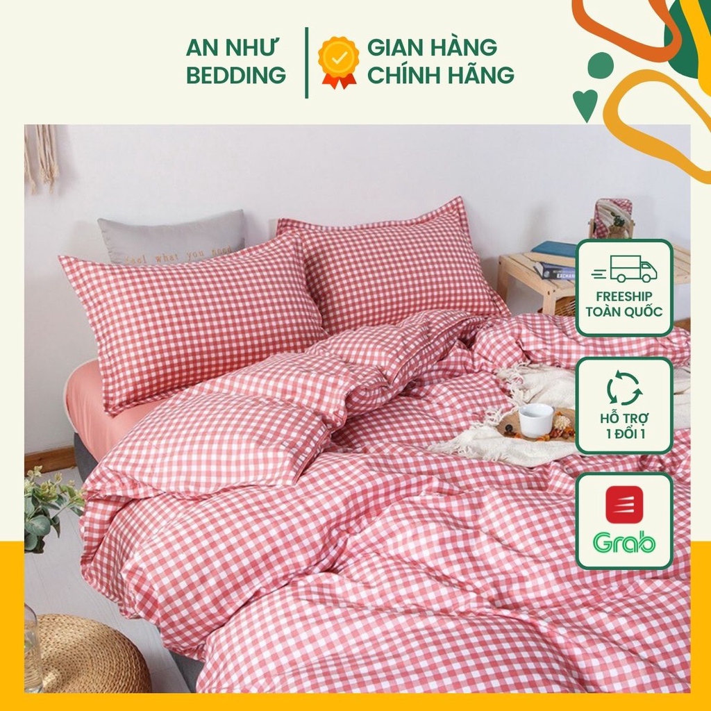 Bộ chăn ga gối An Như vỏ chăn ga gối cotton poly, drap giường 4 món poly nhập kẻ