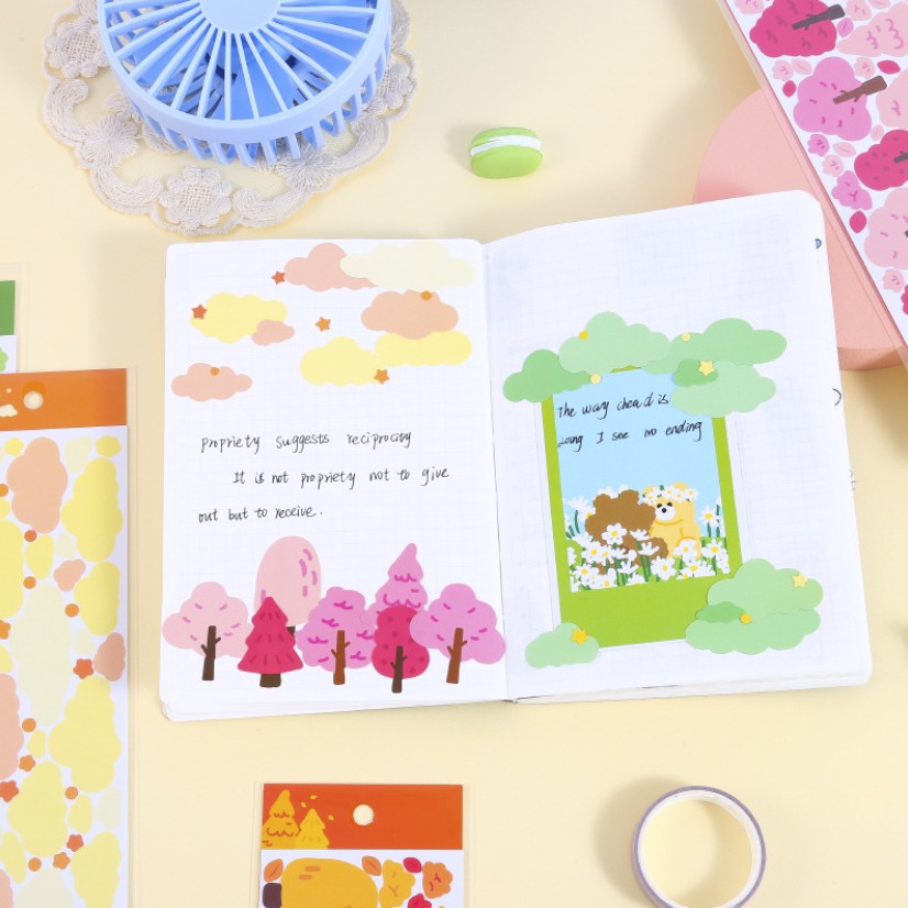 Sticker hình dán hình mây và cây cối pastel trang trí sổ tay kpop journal | BSB276