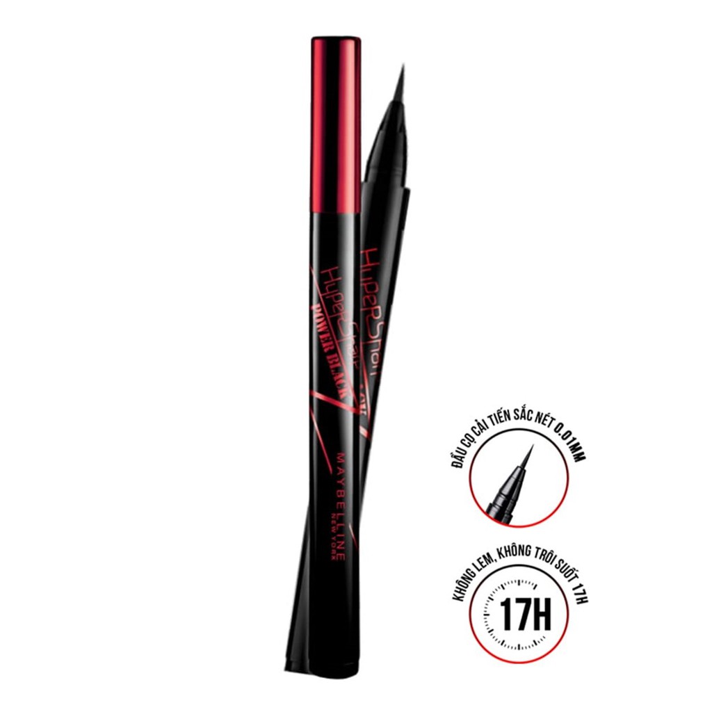 Bút Kẻ Mắt Nước Không Trôi, Siêu Sắc Mảnh Maybelline New York Hyper Sharp Power Black 0.5g (Màu Đen)