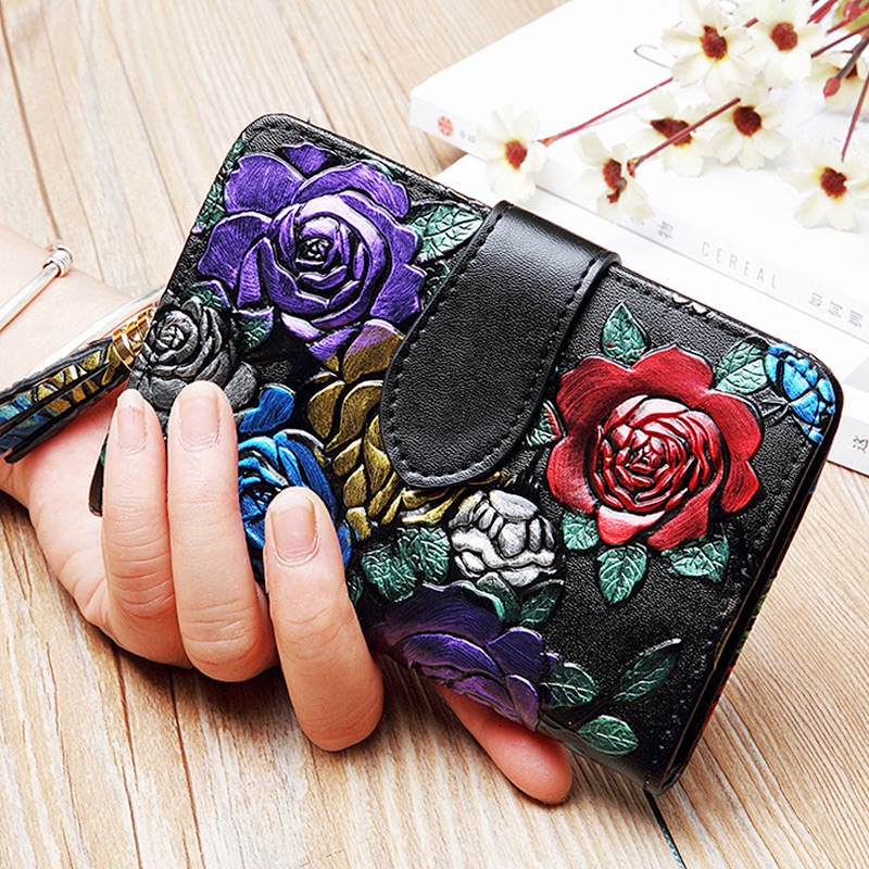 Women's Wallet Women's Short Genuine Leather Card Holder Student Korean Style Social Small Wallet Mini Coin Purse Folding Fashion