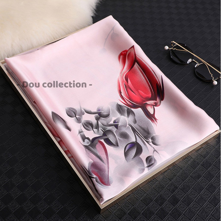 Khăn Choàng Quàng Cổ Lụa Cao Cấp Hoa Sen Sang Trọng - Chất Liệu Silk - Size:90x190cm - Mã KS004
