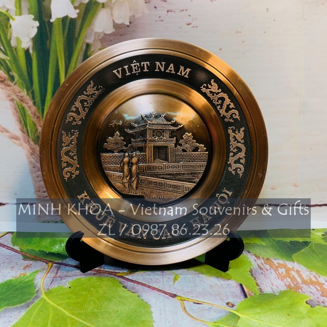 Đĩa Đồng Đỏ Trạm Nổi Hình Khuê Văn Các, Hồ Gươm 18 Cm
