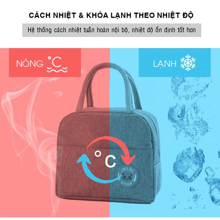 Túi giữ nhiệt đựng hộp cơm đồ ăn giao hàng có khóa kéo 3 lớp giữ nhiệt cao cấp kiểu xuất Nhật sang trọng tiện lợi