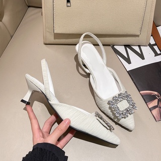 Giày cao gót bít mũi hoa đá Sandal cao gót nữ 3 phân, 9 phân mã KQ04