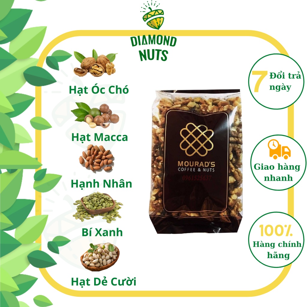 Hỗn Hợp 5 Hạt dinh dưỡng Granola Bí Xanh Hạnh nhân Macca Óc chó Hạt dẻ cười Úc Mourad's Cao Cấp Diamond Nuts