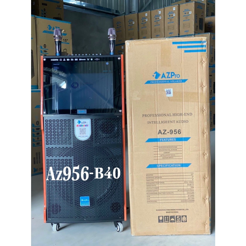 Loa kéo Màn Hình AzPro Bass 40cm AZ 956, 2 Micro UHF, màn hình 17inch, âm thanh sống động, hàng chính hãng