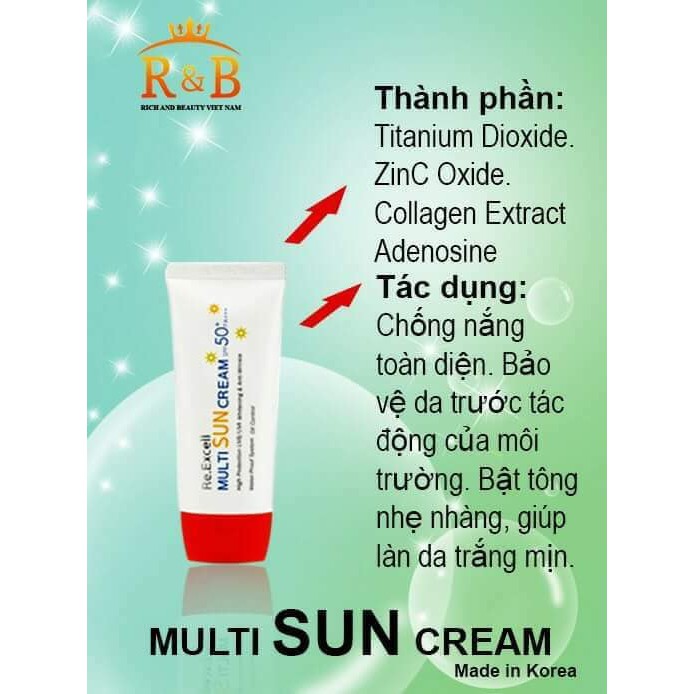 Kem Chống Nắng cao cấp Hàn Quốc Multi Sun Cream SPF50+/PA+++ ngừa lão hóa, kháng kích ứng, lên tone sáng mịn | BigBuy360 - bigbuy360.vn