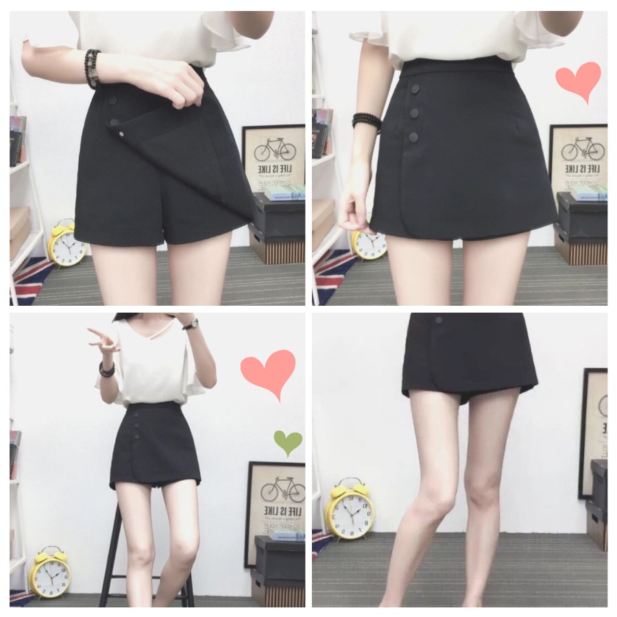 Quần giả váy phối cúc cực xinh Dáng chữ A ❤️ Quần giả váy nữ chữ A khóa sau chất vải tuyết mưa