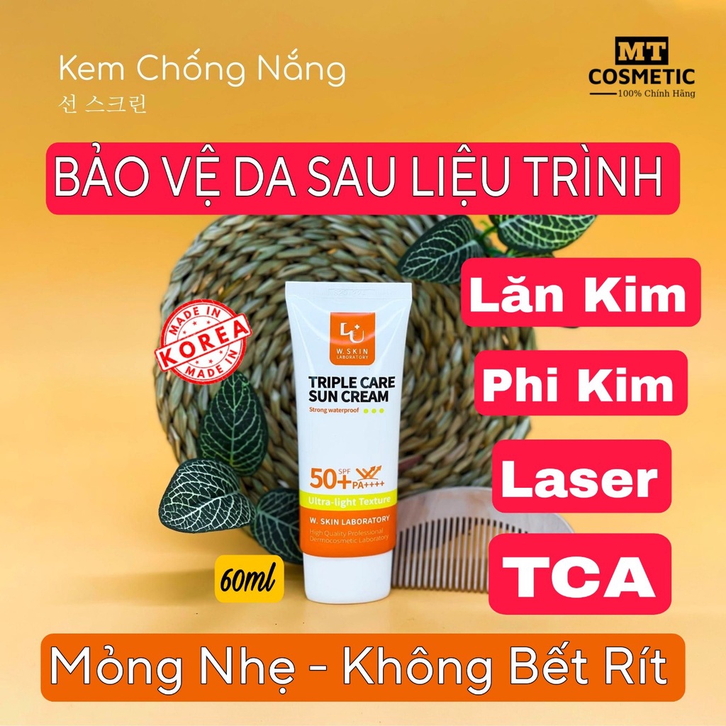 Kem chống nắng WSKIN TRIPLE CARE SUN CREAM SPF50+/PA++++ 60g mỏng nhẹ, không bết rít và không nhờn dính Hàn Quốc