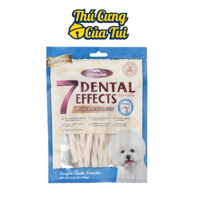 Xương Thưởng Cho Chó 7 DENTAL EFFECTS Snack Sạch Răng Thơm Miệng Cún Nhiều Vị Gói 160g - Thú Cưng Của Tui