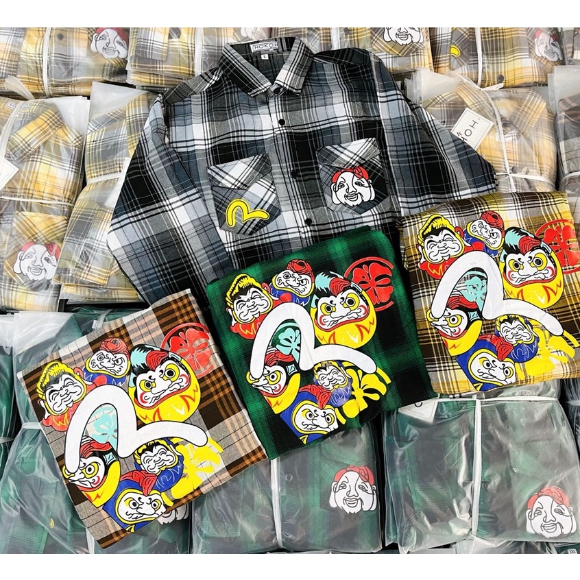 Áo sơ mi nam dài tay caro EVISU ông địa đủ màu vải nỉ dày dặn co giãn, trẻ trung, năng động VBSHOP02