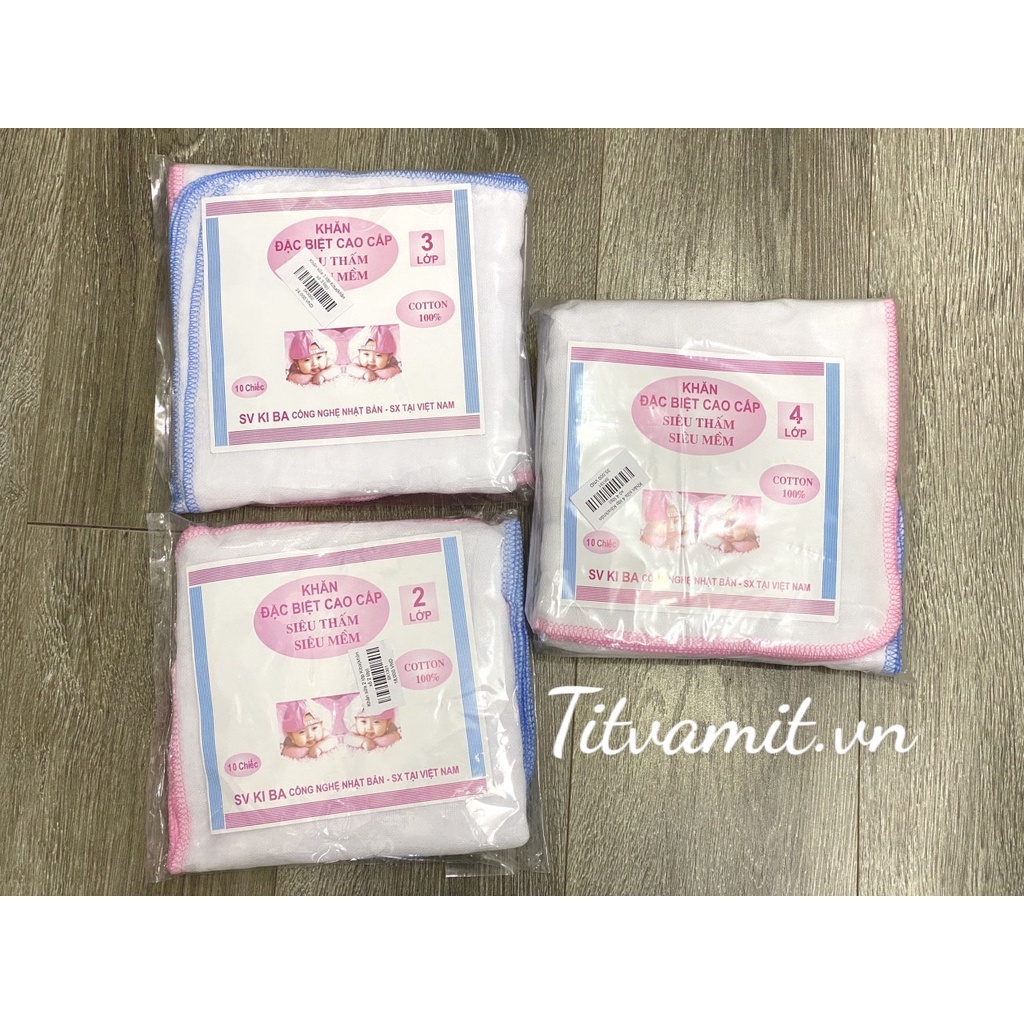 Khăn sữa, khăn xô trắng Kiba siêu mềm 2-3-4 lớp