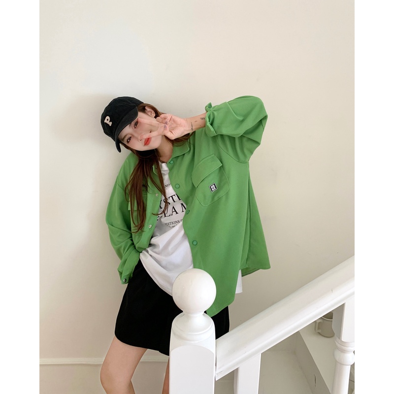 Áo Sơ Mi Tay Dài Dáng Rộng Phong Cách Hàn Quốc Thời Trang Cho Nữ