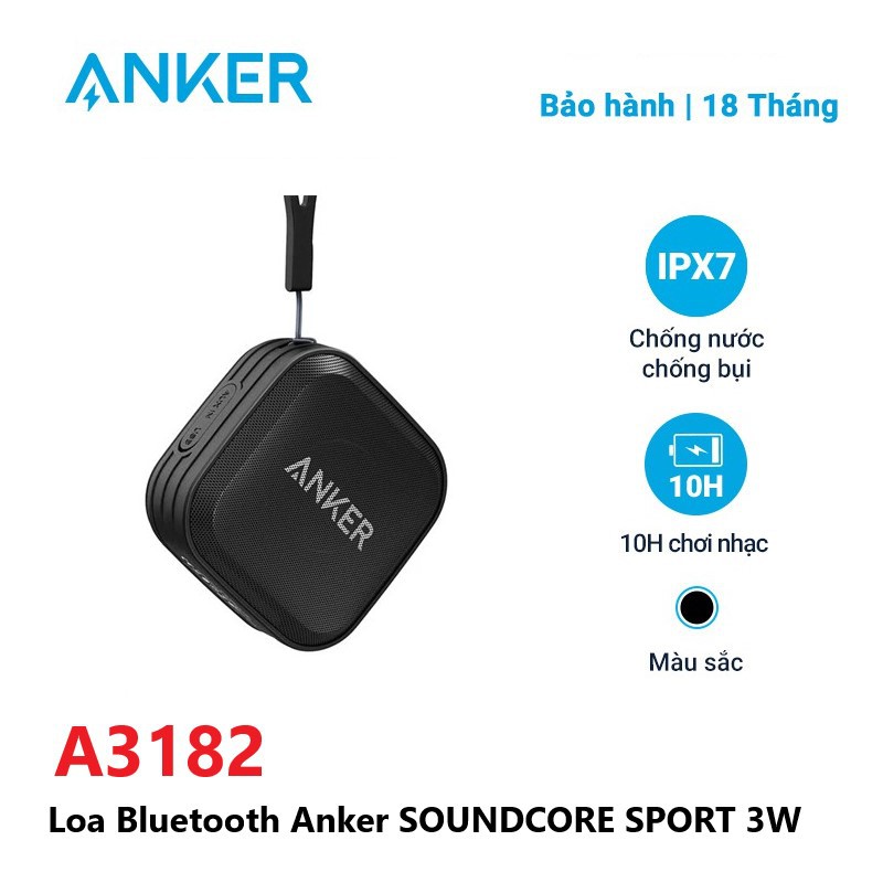 Loa Bluetooth Anker SoundCore Sport 3W A3182 - Hàng Chính Hãng - Đen