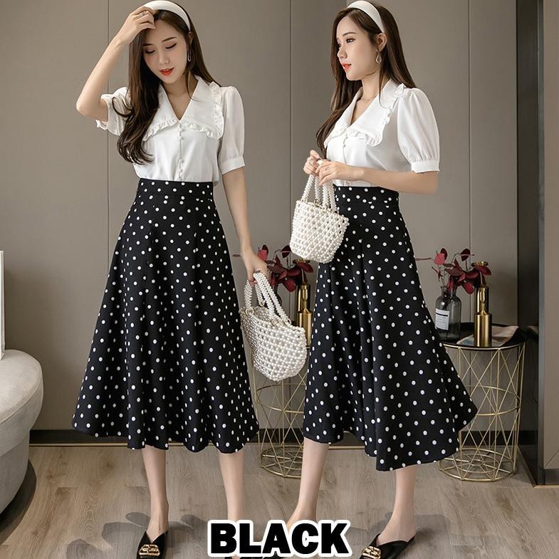 (Code V60) Chân váy Maxi dài họa tiết chấm bi KARAKOREA 821