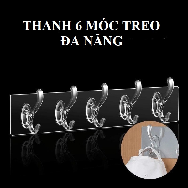 Móc treo quần áo gắn tường không cần khoan- thanh 6 móc treo đồ dán tường chịu lực
