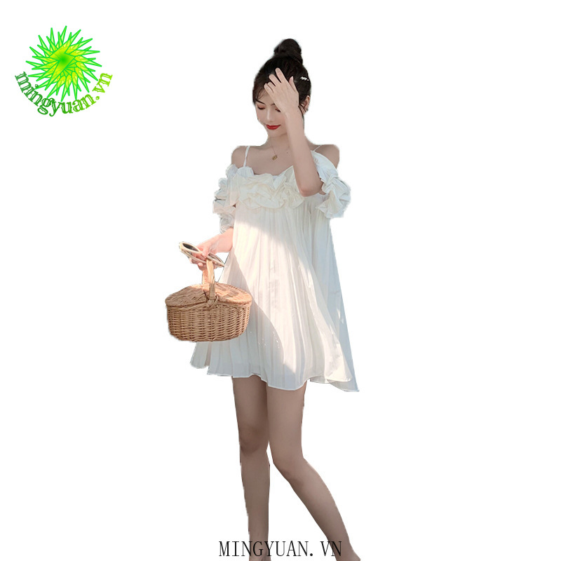 ( Mingyuan ) New off-shoulder white suspender fairy skirt dress