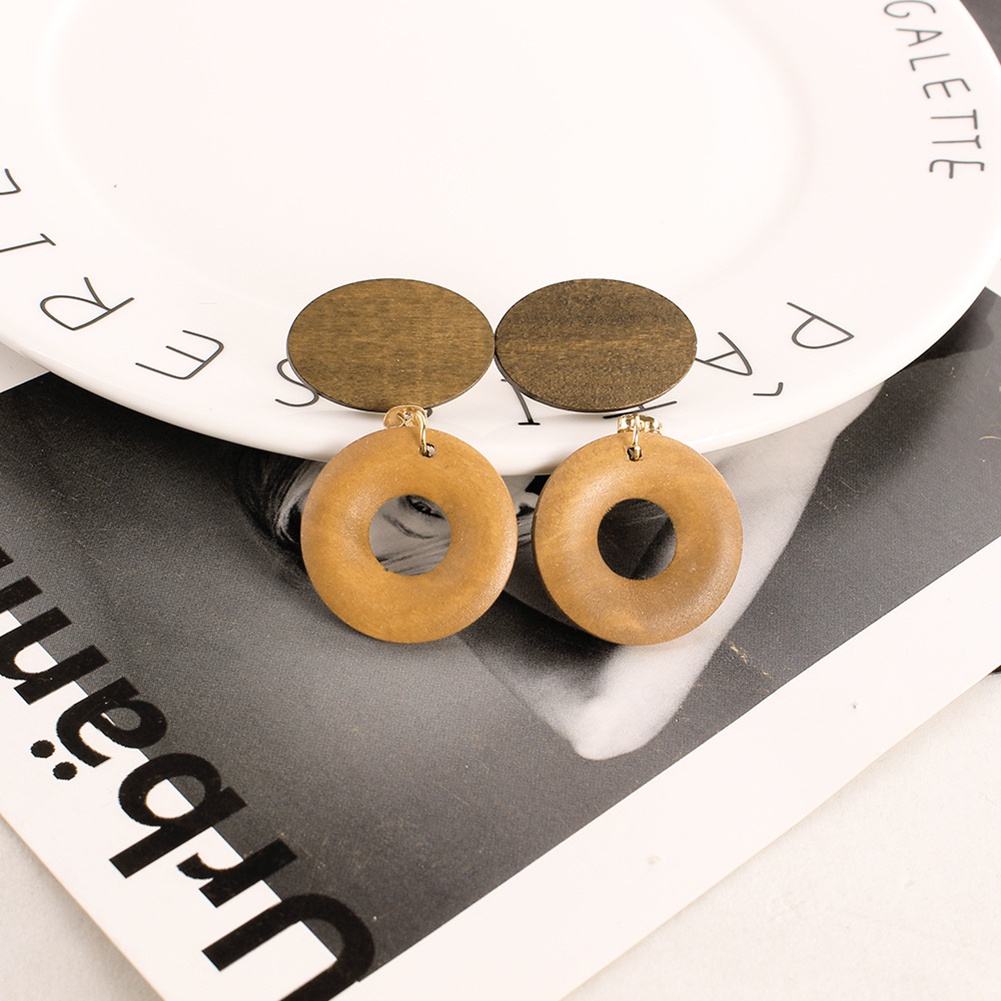 Khuyên tai tròn bằng gỗ tự nhiên cổ điển đơn giản thời trang