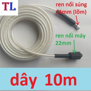 Dây Rửa Xe 10m,15m,20m Cho Máy Bơm Xịt Rửa Áp Lực Cao (Ren nối 22mm - 14mm)