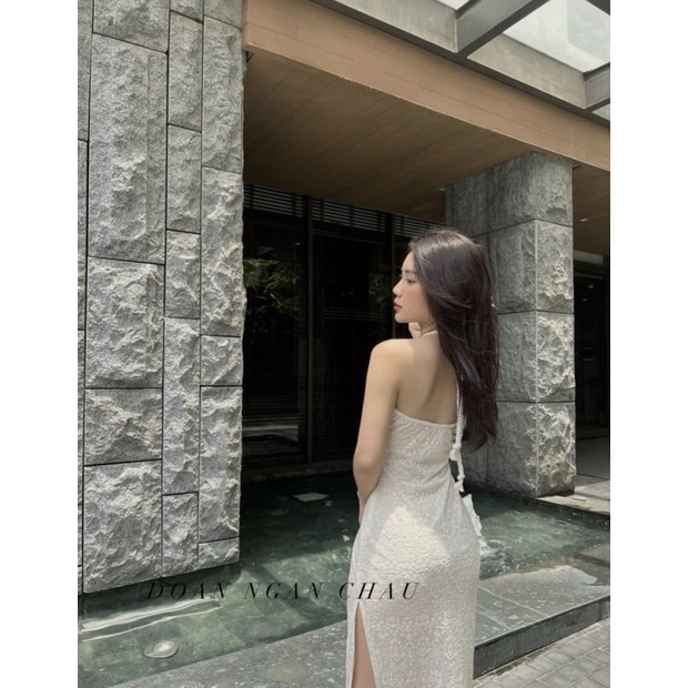 ĐẦM TRẮNG CỔ YẾM REN HỞ LƯNG SAU THUN