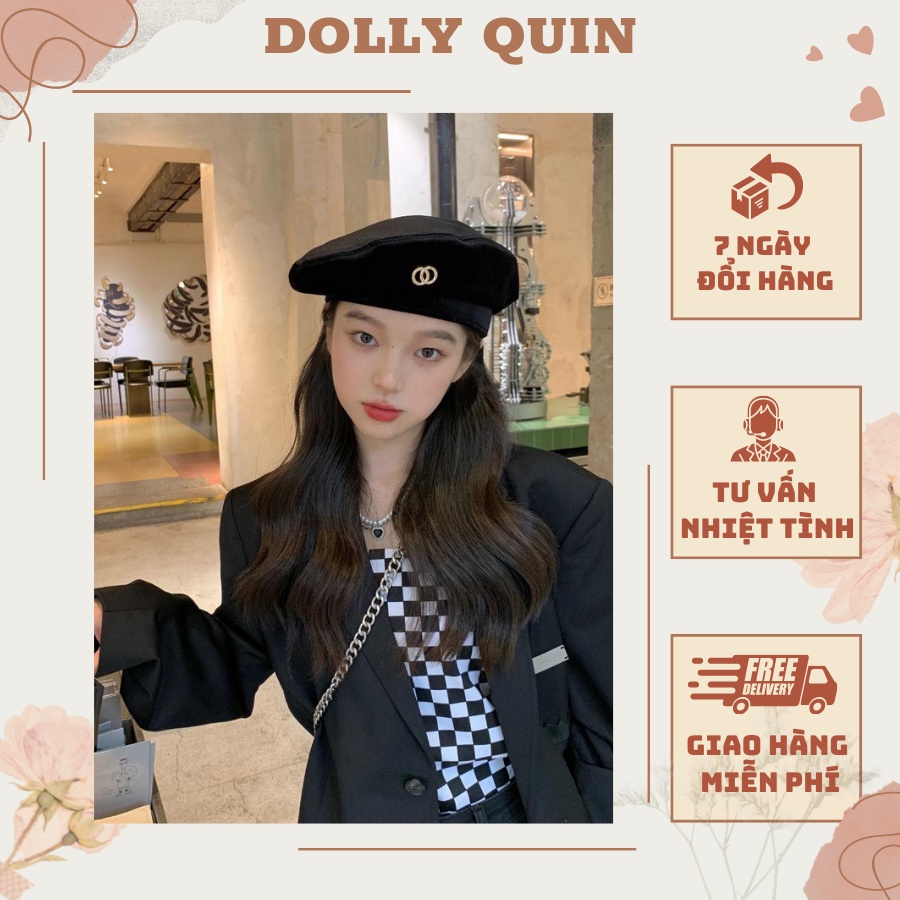 Mũ Nồi Mũ Beret Màu Đen Sang Trọng Cá Tính Mũ Tiểu Thư Dáng Hàn Quốc