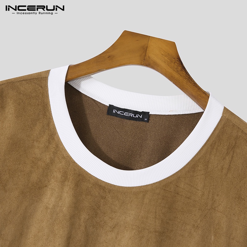 INCERUN Set Áo Thun Ngắn Tay Cổ Tròn Và Quần Short Thời Trang Mùa Hè Cho Nam