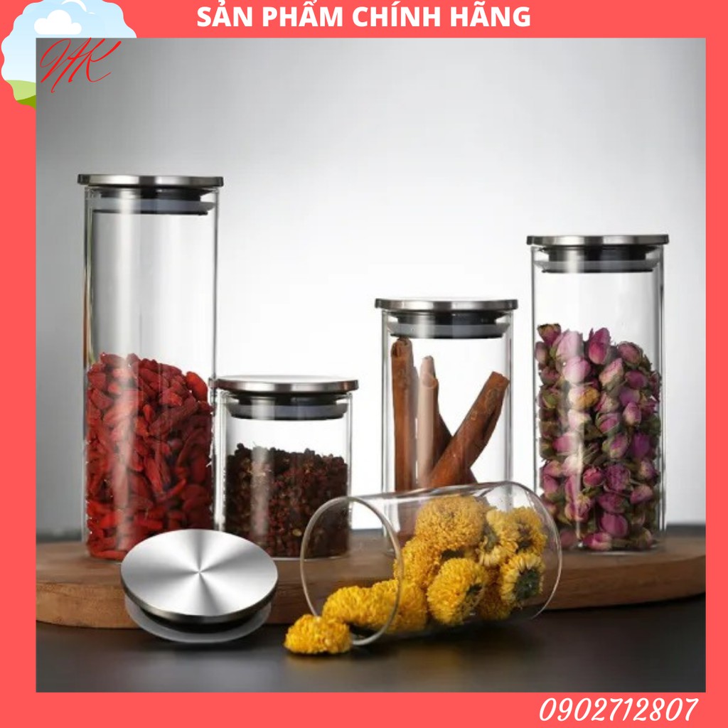 [ĐỦ SIZE] Hũ thủy tinh tròn nắp inox hít kín hơi 750ml - 1L- 1.5L - 2L - SAPATA