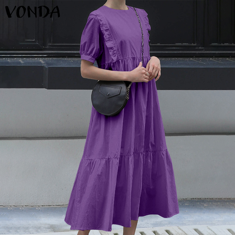 Đầm VONDA tay ngắn màu trơn dáng rộng thoải mái | BigBuy360 - bigbuy360.vn