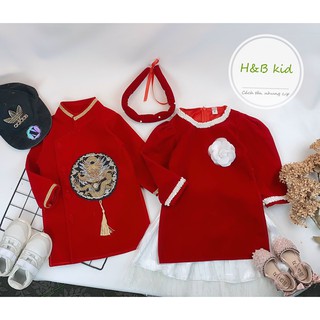 Set cặp áo dài cách tân nhung thêu rồng cho bé