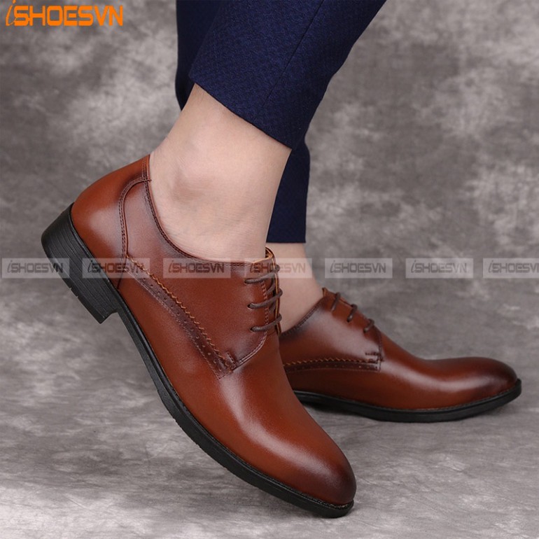 Giày da nam công sở ISHOESVN IS375 - Giày buộc dây cao cấp giày ishoes