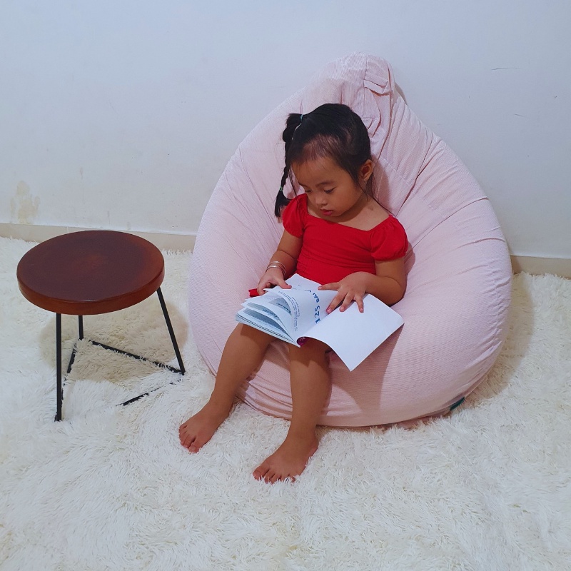 Ghế Lười Hạt Xốp 3ii Home Hình Trái Lê Size M 80x100cm Màu Hồng Nhạt Vải Thun Lạnh Cao Cấp Khán Khuẩn Chống Bám Bụi