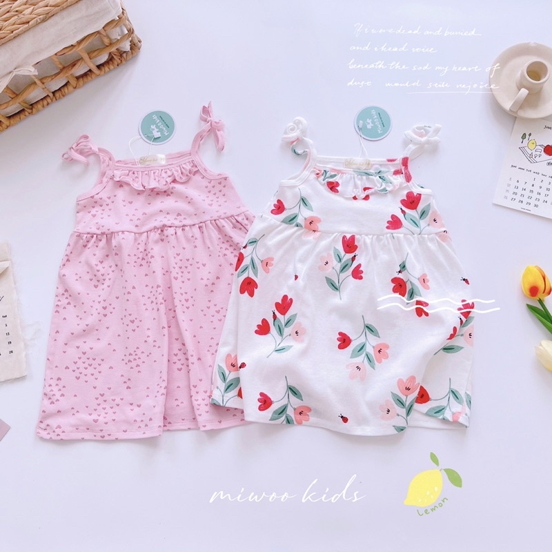 Váy 2 dây thắt nơ bé gái Miwoo xuất Nhật