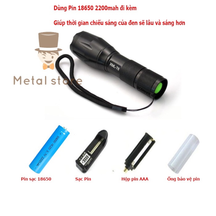 Đèn pin mini,đèn pin siêu sáng XML T6 METAL STORE đèn móc khóa