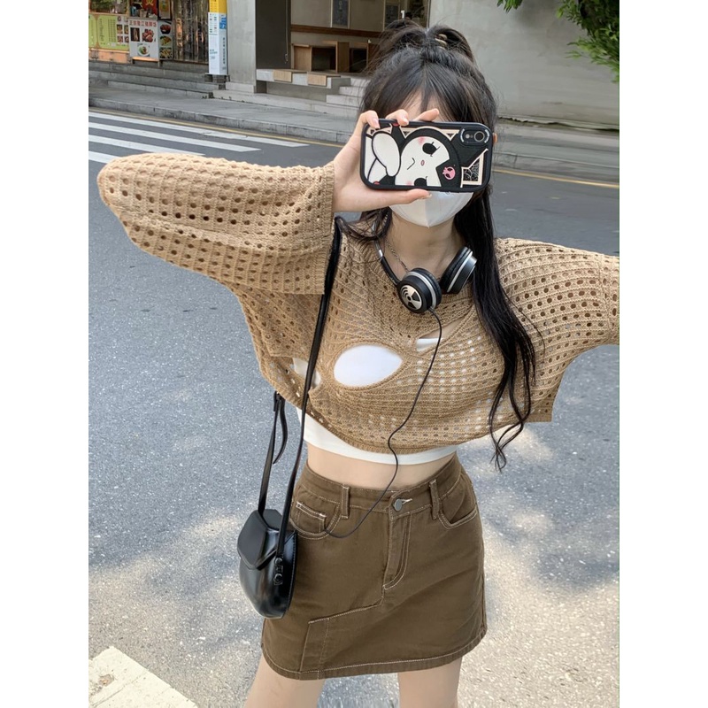 LALISAS Áo Croptop Mỏng Chống Nắng Phong Cách Thời Trang Hàn Quốc