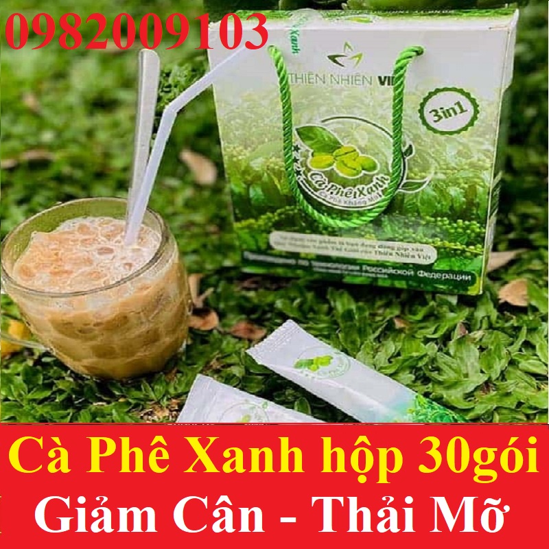 Cà Phê Xanh Thiên Nhiên Việt, Coffee Giảm Cân cafe kháng mỡ hộp 30 gói có tem xác thực hàng chính hãng