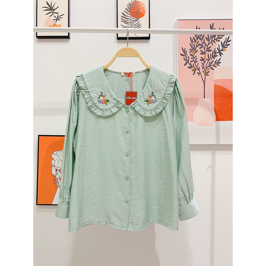 Áo Cổ Viền Bèo FOR HER Thêu Hoa AO0606