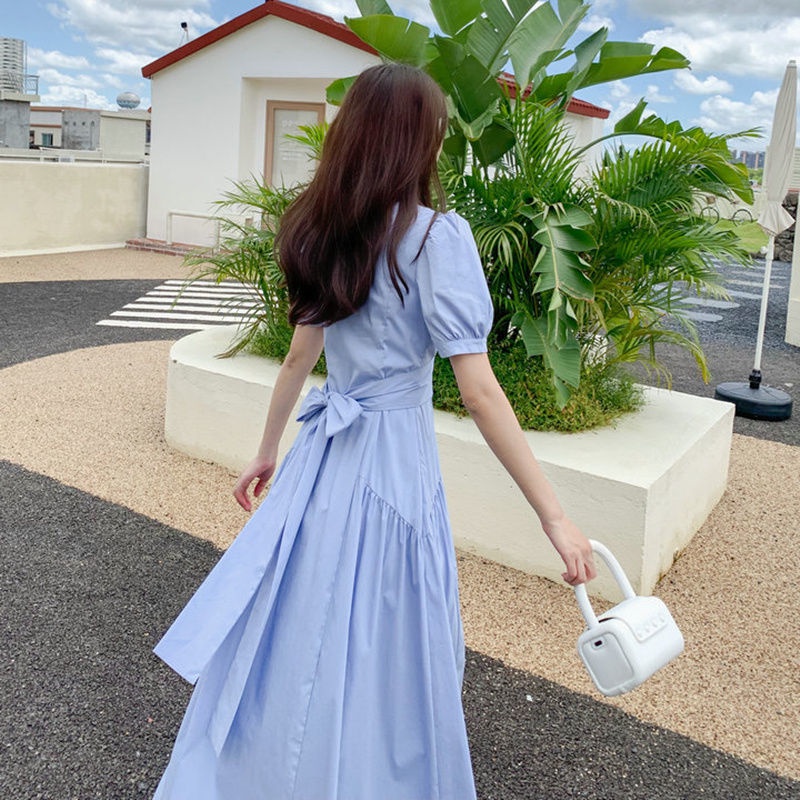 Đầm Chữ A Dáng Rộng Tay Phồng Dài Vừa Phải Phong Cách Nhẹ Nhàng Dành Cho Bạn Nữ Sinh