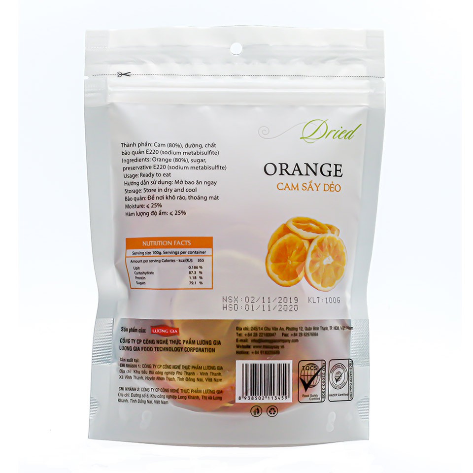 Cam sấy dẻo Ohla - Gói 100 gram [Công ty Lương Gia]