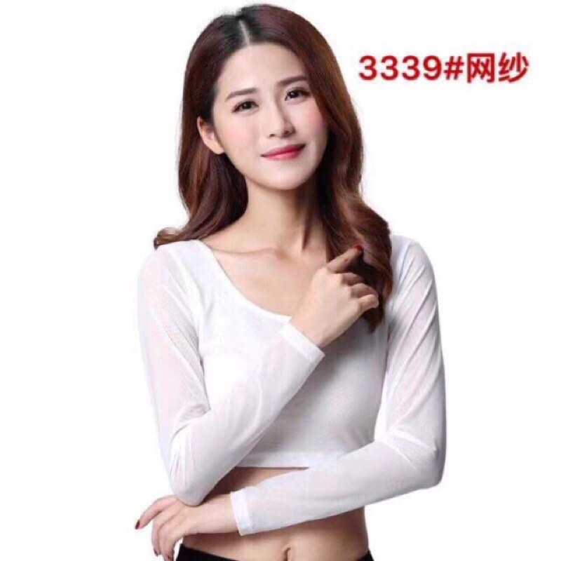 Áo mặc trong váy sát nách, loại dài tay lưới trơn