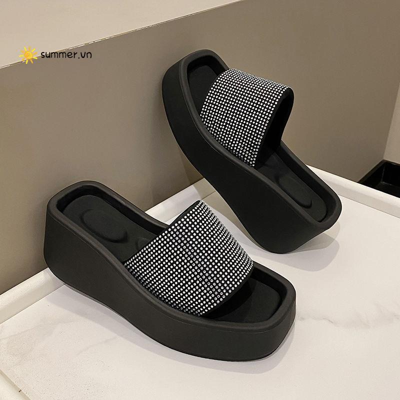 Dép Quai Chéo Đế Bằng Chống Trượt Đính Đá Thời Trang Mùa Hè Hàng Mới 2022 Dành Cho Bạn Nữ