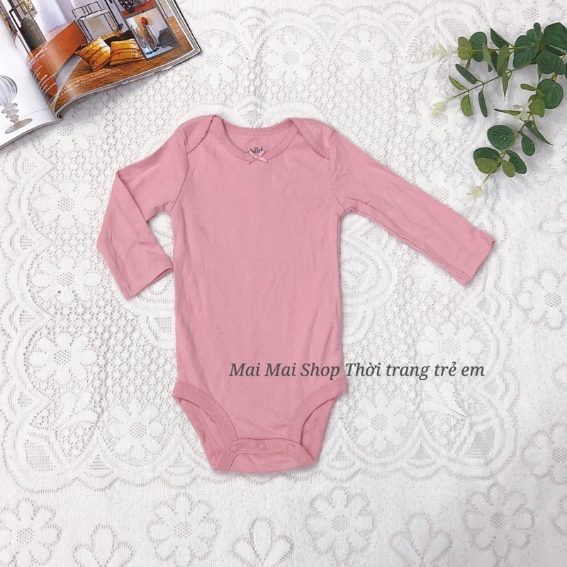 Body chip dài tay, bodysuit màu trơn cho bé gái 0-24 tháng (3M. 6M, 9m, 12M, 18M,24M)-MaiMaiShop