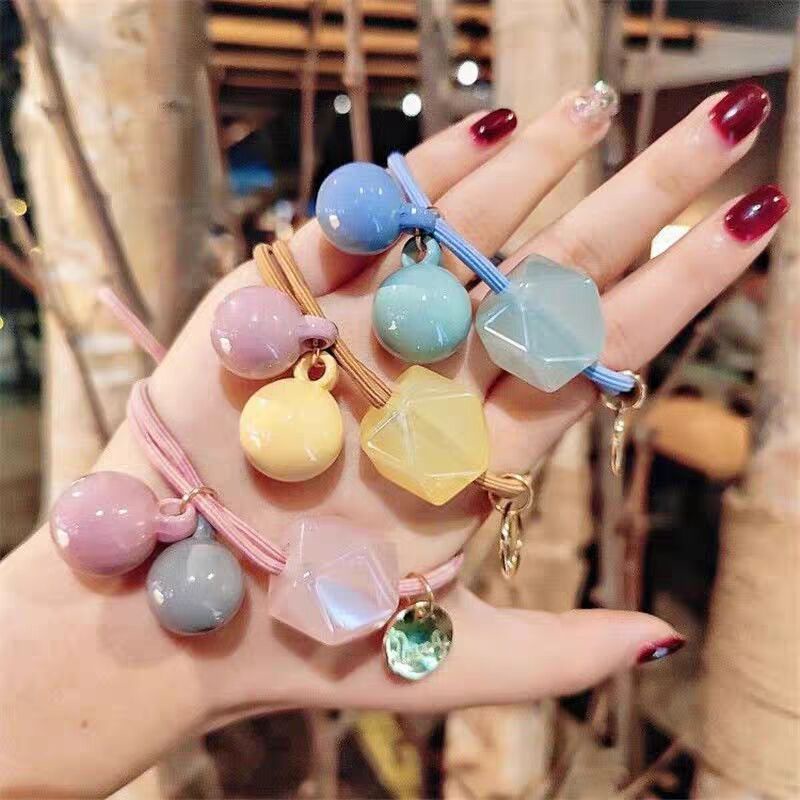 Dây buộc tóc co giãn đính hạt đá nhiều màu phong cách Hàn Quốc thời trang cho nữ