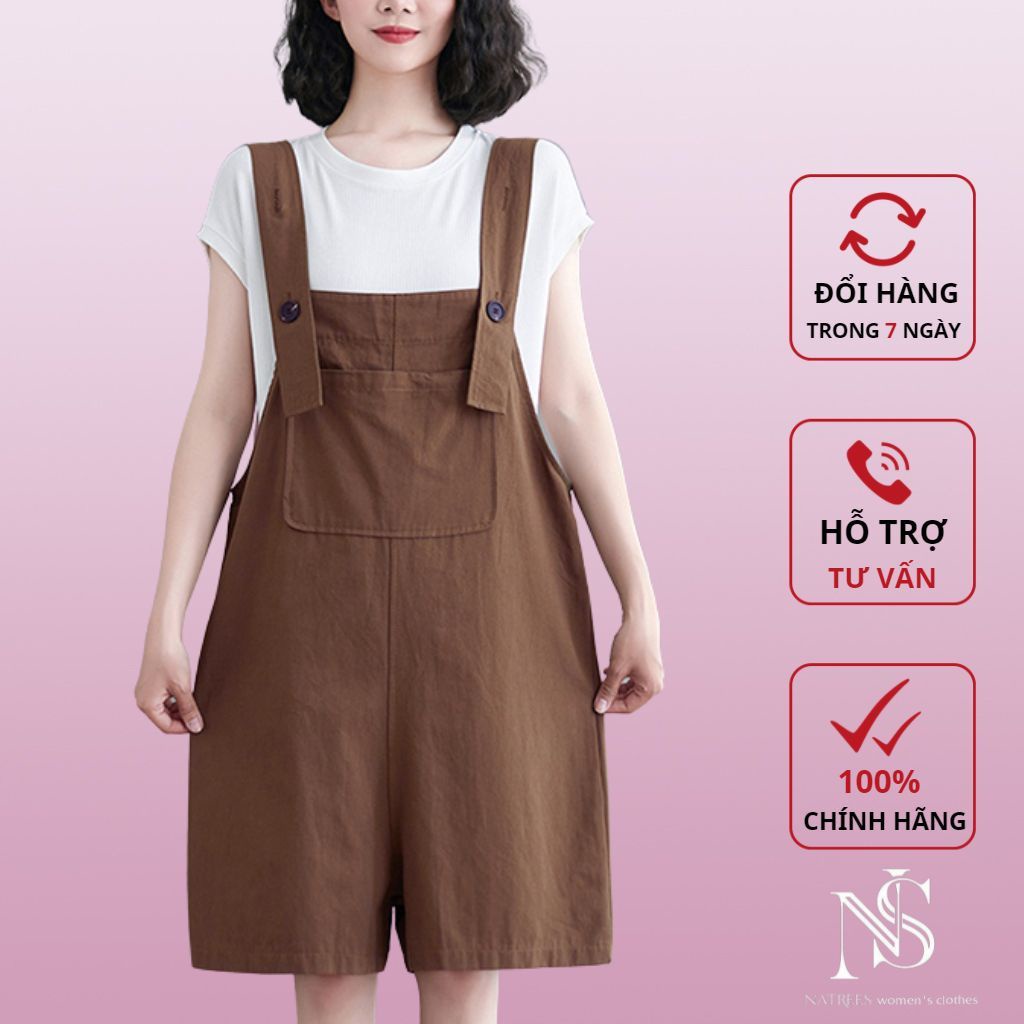 Quần Yếm Nữ Short Đùi NATREES Thời Trang Nữ Cao Cấp Dày dặn Không Bai Màu - Không Xù Có Túi Trước Tiện Lợi