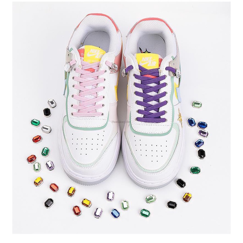 Dây Giày Không Cần Buộc Co Giãn Đính Đá Kim Cương Nhiều Màu Sắc Mới Cho Trẻ Em Và Người Lớn