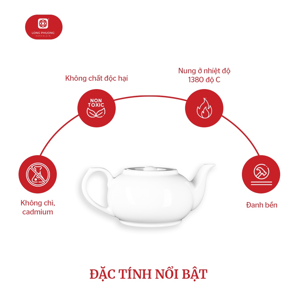 Ấm lùn màu trắng - Bình đựng trà cao cấp bằng sứ Long Phương