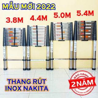 Thang rút đơn INOX chính hãng NAKITA NEW 2022 (chiều cao 2.6m đến 5.8m) đai nhựa thiết kế mới, bảo hành 2 năm