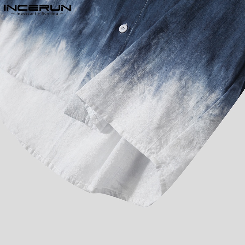 Áo sơ-mi INCERUN chất cotton tay dài có khuy thiết kế màu loang hợp thời trang cho nam | BigBuy360 - bigbuy360.vn