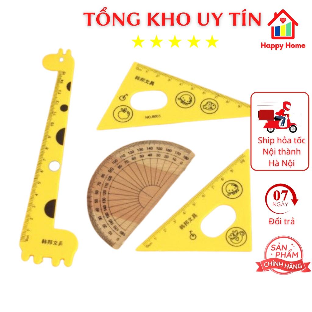 Set/Combo 4 thước hình học dễ thương con hươu đồ dùng học tập văn phòng phẩm Happy Home