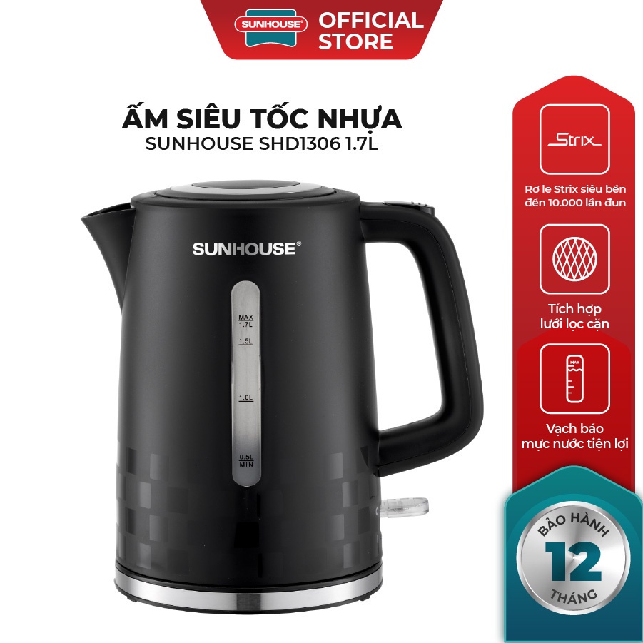 Ấm Siêu Tốc Nhựa 1.7L SUNHOUSE SHD1306 Công Suất 1800W