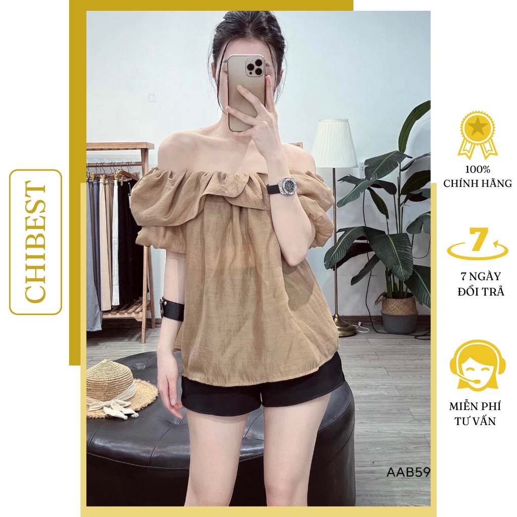 Áo trễ vai  viền bèo tay bo chun chất tơ OGANZA CHIBEST AAB59